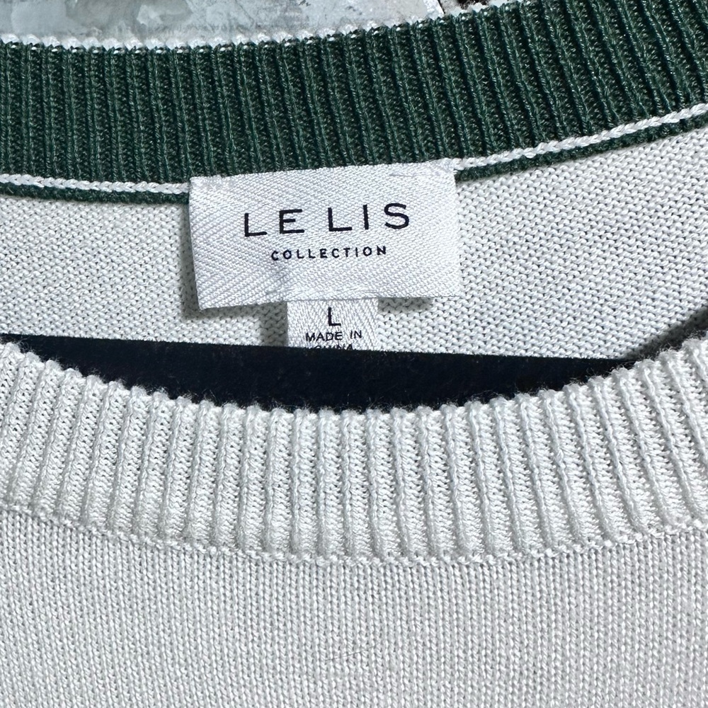 Le Lis Men's Crewneck Sweater in Green and White